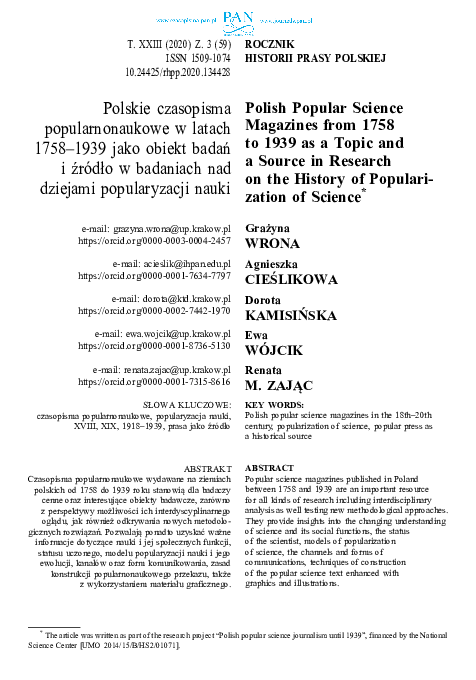 (PDF) Polish Popular Science Magazines from 1758 to 1939 as a Topic and ...