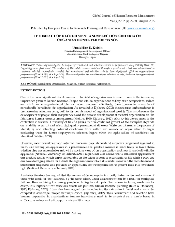 (PDF) THE IMPACT OF RECRUITMENT AND SELECTION CRITERIA ON ...