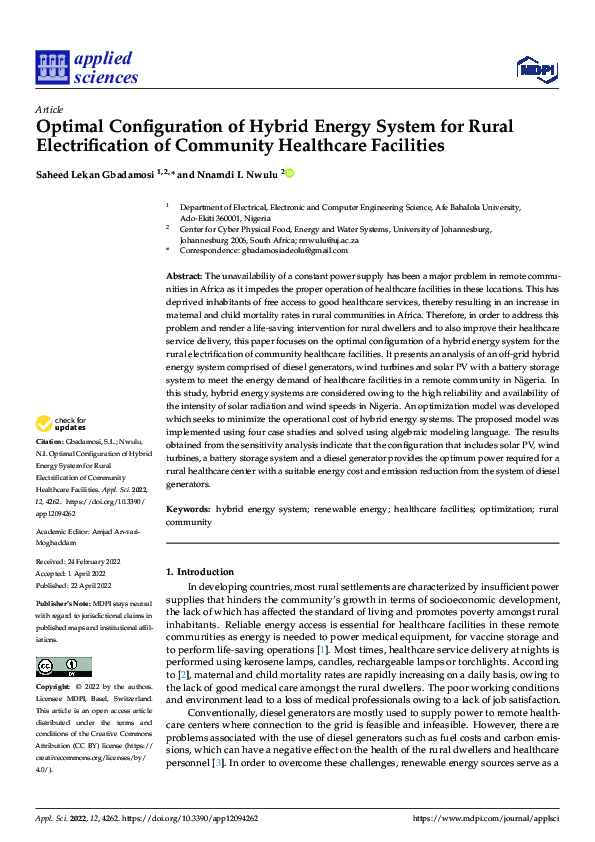 (PDF) Optimal Configuration of Hybrid Energy System for Rural ...