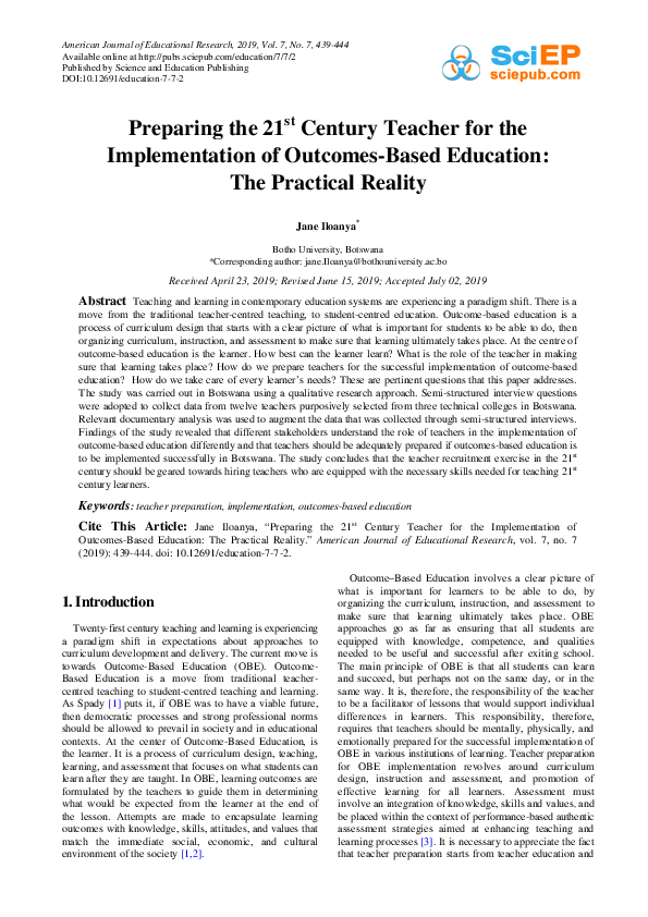 (PDF) Preparing the 21st Century Teacher for the Implementation of ...