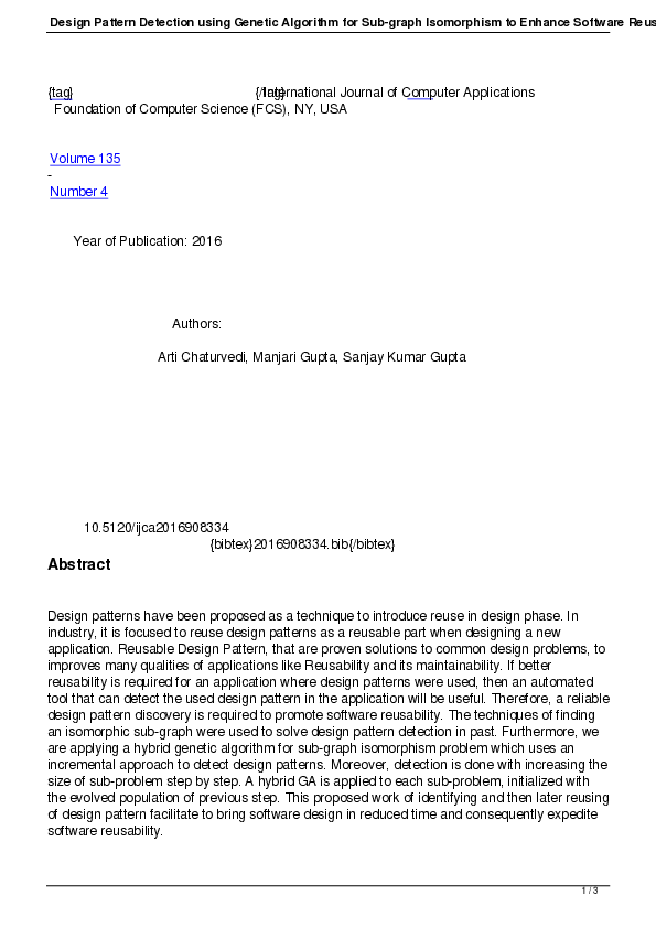 (PDF) Design Pattern Detection using Genetic Algorithm for Sub-graph ...