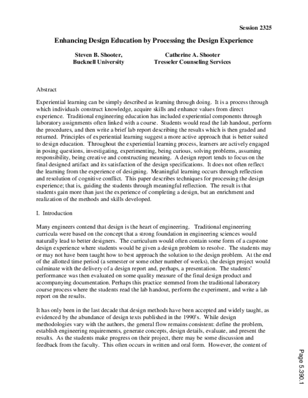(PDF) Enhancing Design Education By Processing The Design Experience