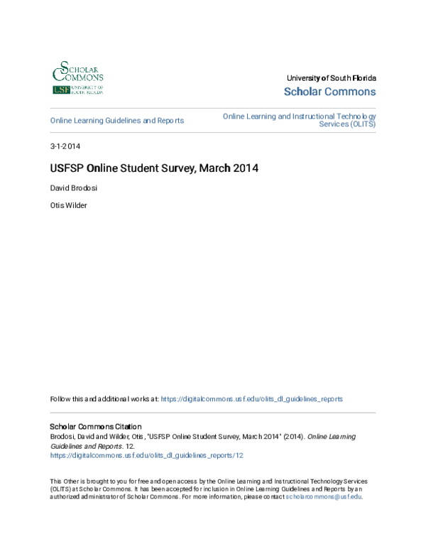 (PDF) USFSP Online Student Survey, March 2014
