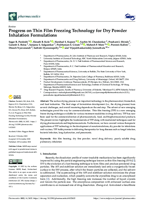 (PDF) Progress on Thin Film Freezing Technology for Dry Powder