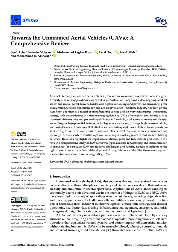 (PDF) Towards the Unmanned Aerial Vehicles (UAVs): A Comprehensive Review
