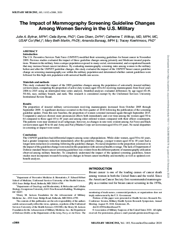 (PDF) The Impact of Mammography Screening Guideline Changes Among Women ...