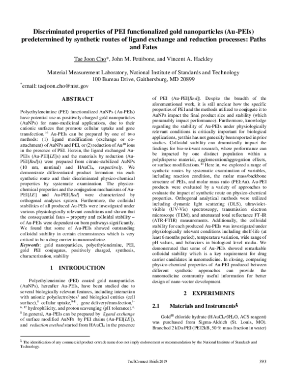 (PDF) Discriminated properties of PEI functionalized gold nanoparticles ...