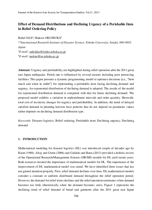 (PDF) Effect of Demand Distributions and Declining Urgency of a ...