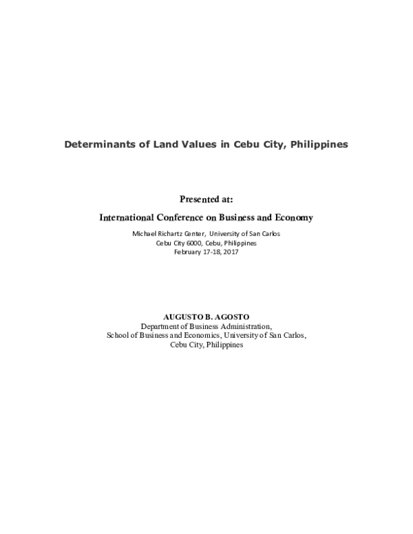 (PDF) Determinants of Land Values in Cebu City, Philippines Augusto B