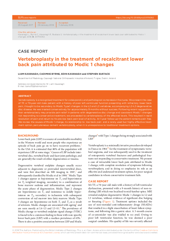 (PDF) Vertebroplasty in the treatment of recalcitrant lower back pain ...