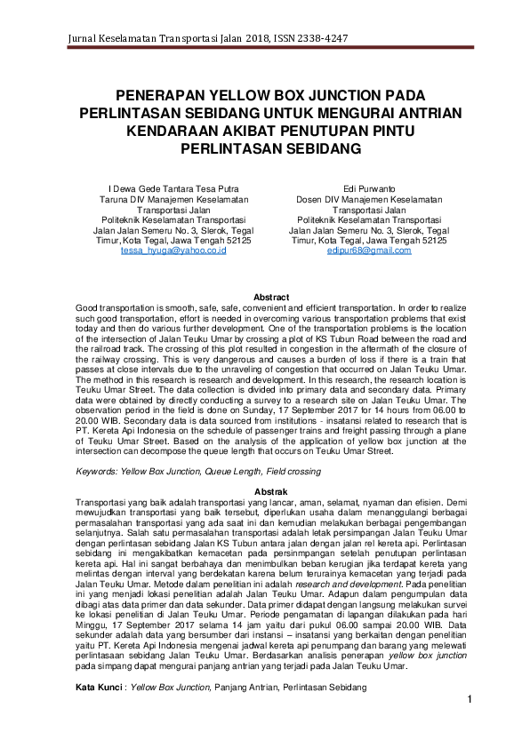 (PDF) Penerapan Yellow Box Junction Pada Perlintasan Sebidang Untuk
