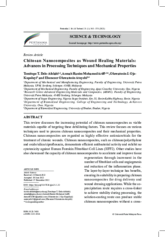 (PDF) Chitosan Nanocomposites as Wound Healing Materials: Advances in ...