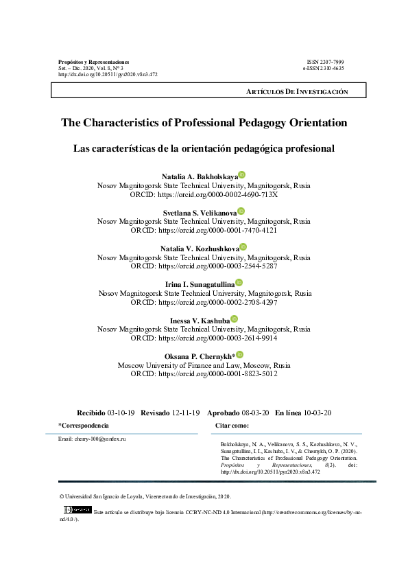 (PDF) The Characteristics of Professional Pedagogy Orientation