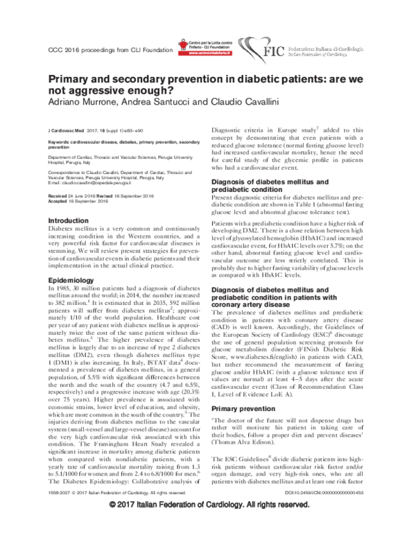 (PDF) Primary and secondary prevention in diabetic patients