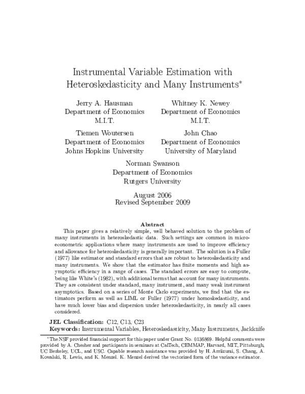 (PDF) Instrumental variable estimation with heteroskedasticity and many ...