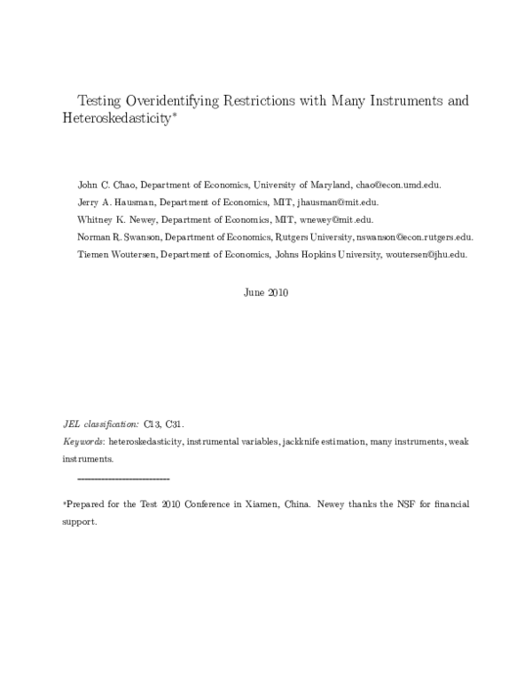 (PDF) Testing overidentifying restrictions with many instruments and ...
