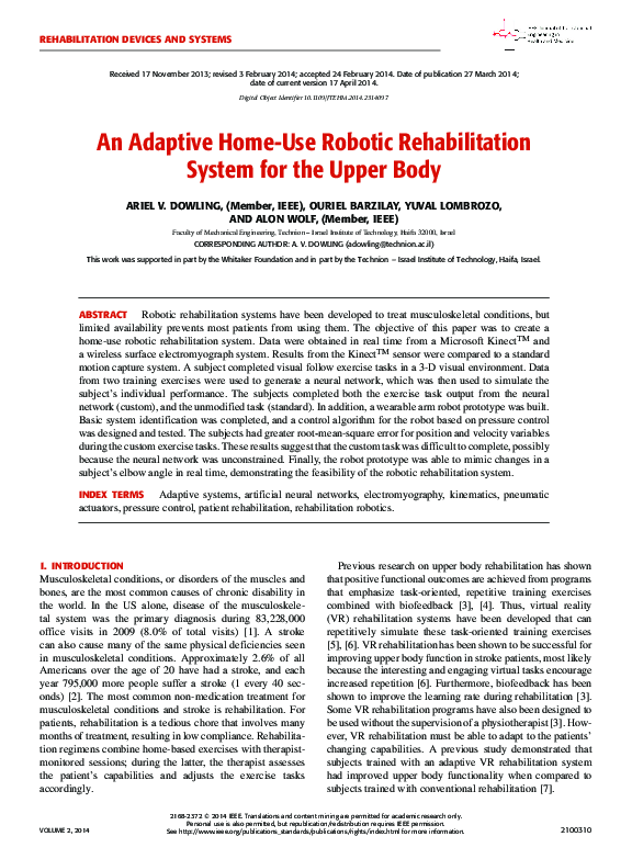 (PDF) An adaptive home-use robotic rehabilitation system for the upper body