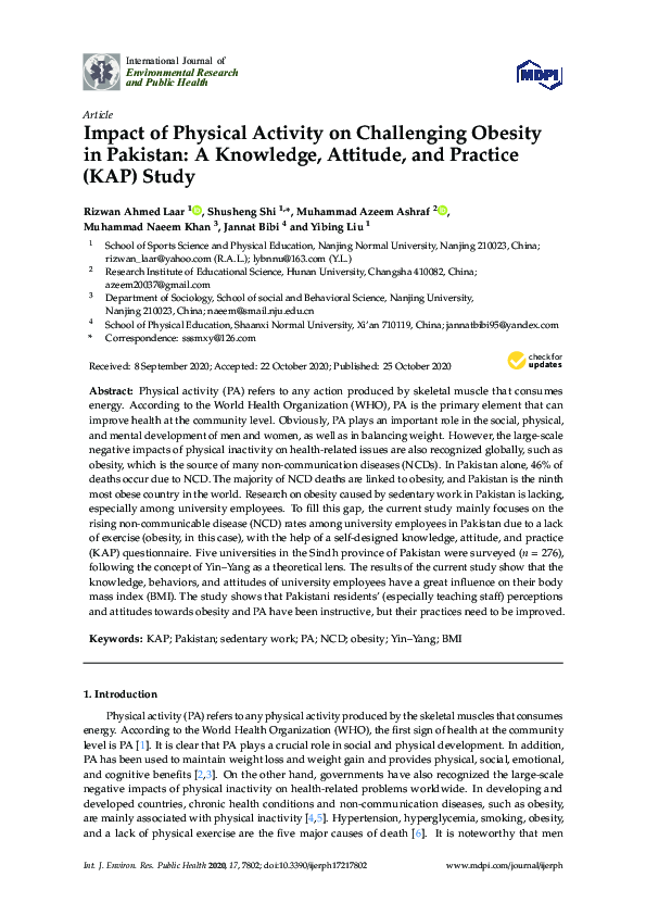 (PDF) Impact of Physical Activity on Challenging Obesity in Pakistan: A ...