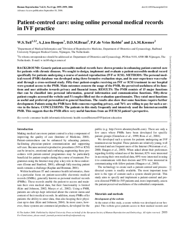 (PDF) Patient-centred care: using online personal medical records in ...