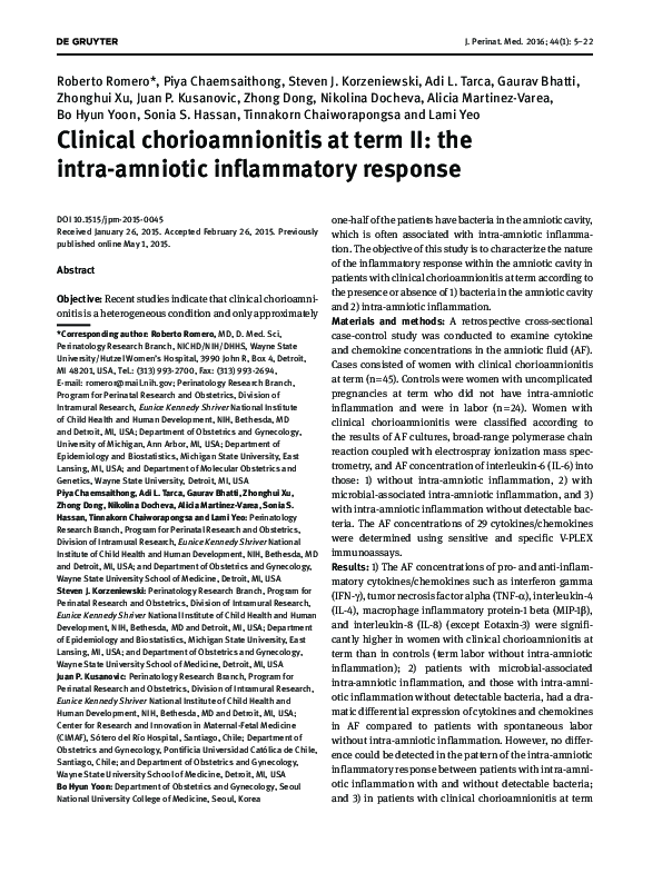 (PDF) Clinical chorioamnionitis at term II: the intra-amniotic ...