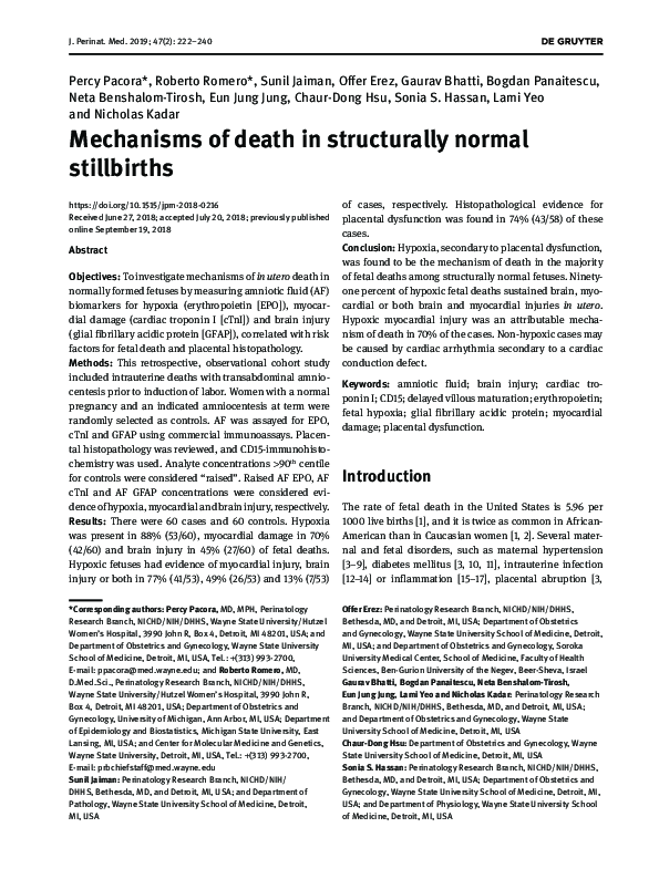 (PDF) Mechanisms of death in structurally normal stillbirths