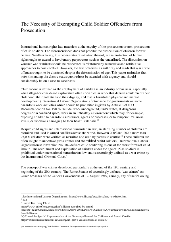 (PDF) The Necessity of Exempting Child Soldier Offenders from ...