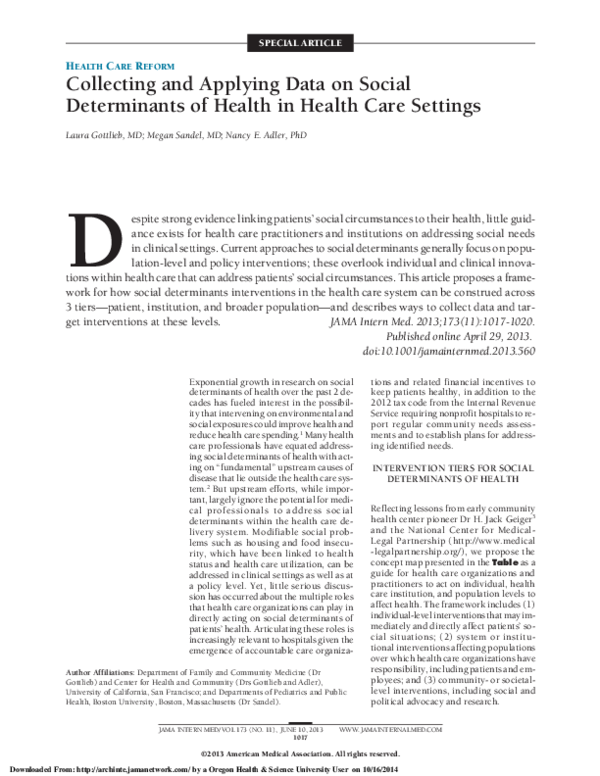(PDF) Collecting and Applying Data on Social Determinants of Health in ...