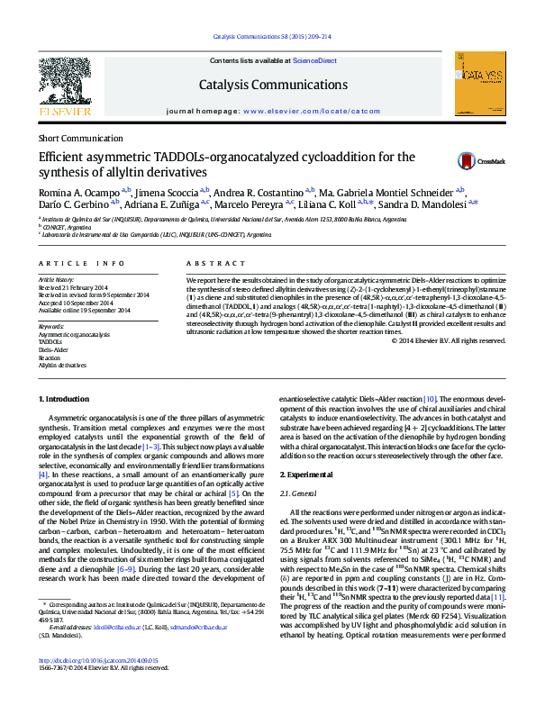 (PDF) Efficient asymmetric TADDOLs-organocatalyzed cycloaddition for ...
