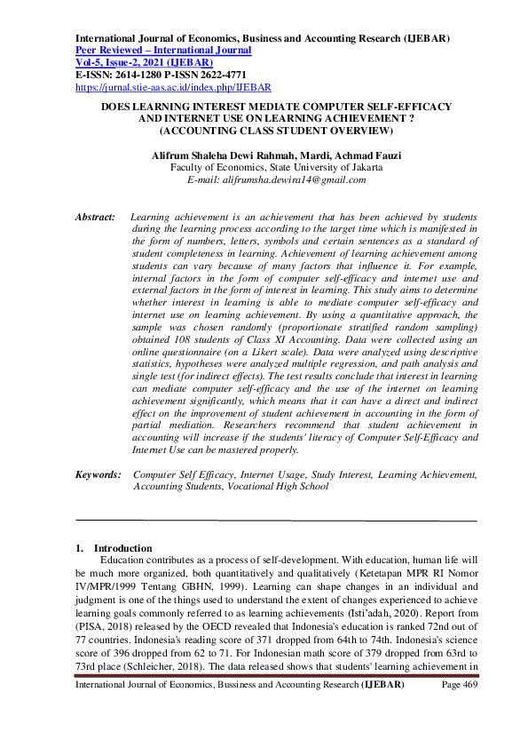 (PDF) Does Learning Interest Mediate Computer Self-Efficacy and ...