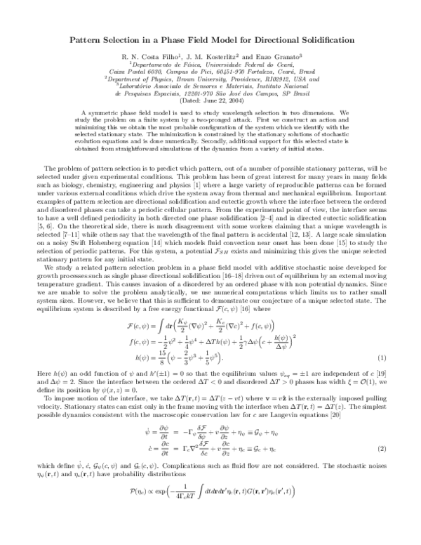(PDF) Pattern selection in a phase field model for directional ...