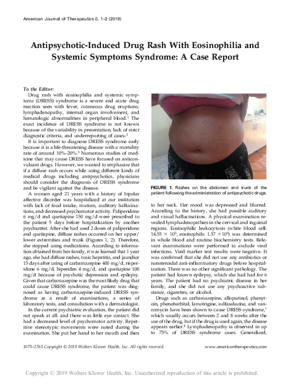 (PDF) Antipsychotic-Induced Drug Rash With Eosinophilia and Systemic ...