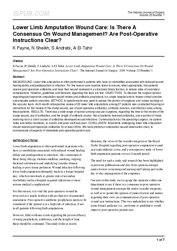 (PDF) Lower Limb Amputation Wound Care: Is There A Consensus On Wound ...