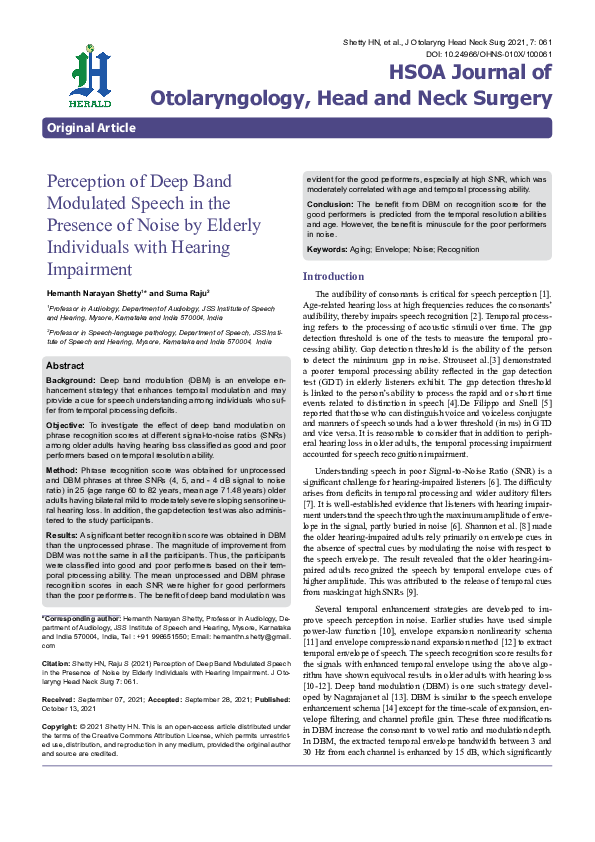 (PDF) Perception of Deep Band Modulated Speech in the Presence of Noise ...