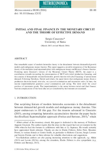 (PDF) Initial and Final Finance in the Monetary Circuit and the Theory ...