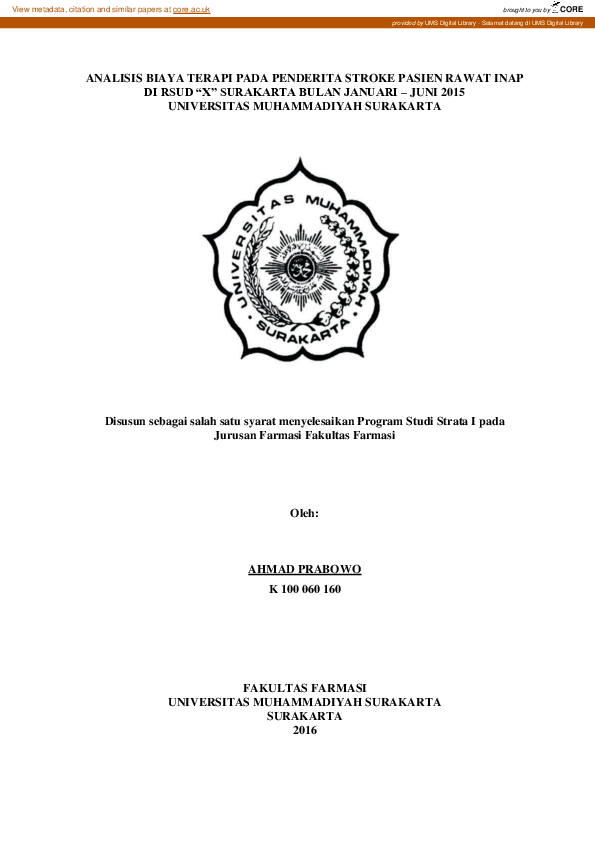 Analisis Biaya Terapi Pada Penderita Stroke Pasien Rawat Inap