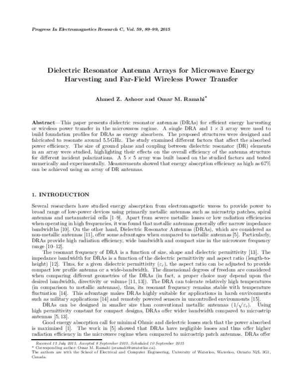 (PDF) Dielectric Resonator Antenna Arrays for Microwave Energy ...