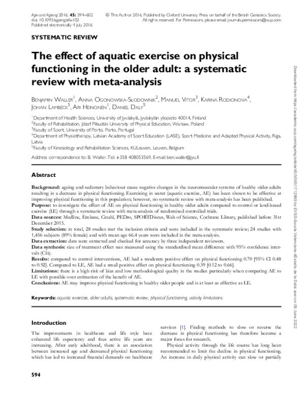 (PDF) The effect of aquatic exercise on physical functioning in the ...