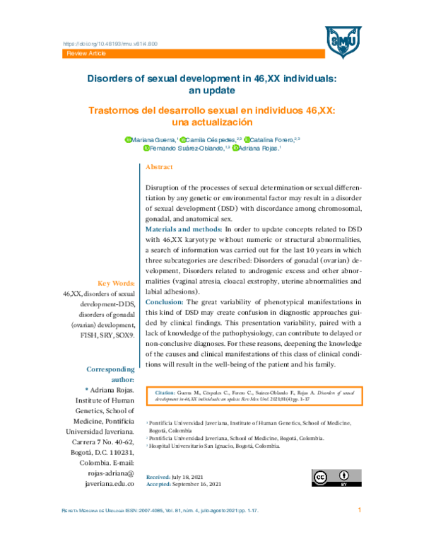 (PDF) Disorders of sexual development in 46,XX individuals: an update