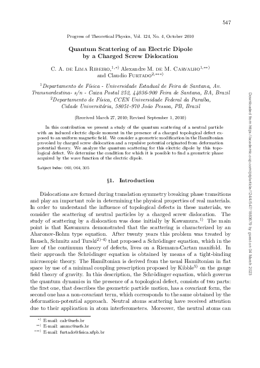 (PDF) Quantum Scattering of an Electric Dipole by a Charged Screw ...