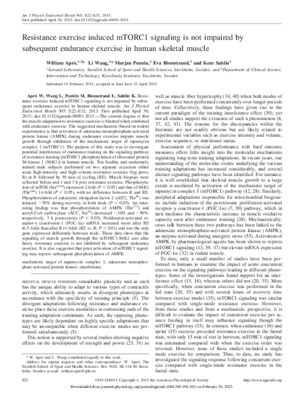 (PDF) Resistance exercise induced mTORC1 signaling is not impaired by ...