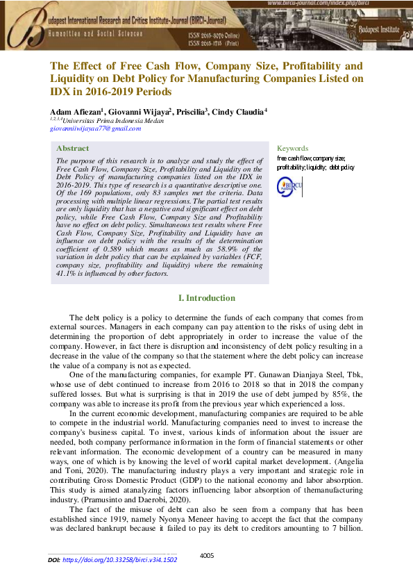 (PDF) The Effect of Free Cash Flow, Company Size, Profitability and ...