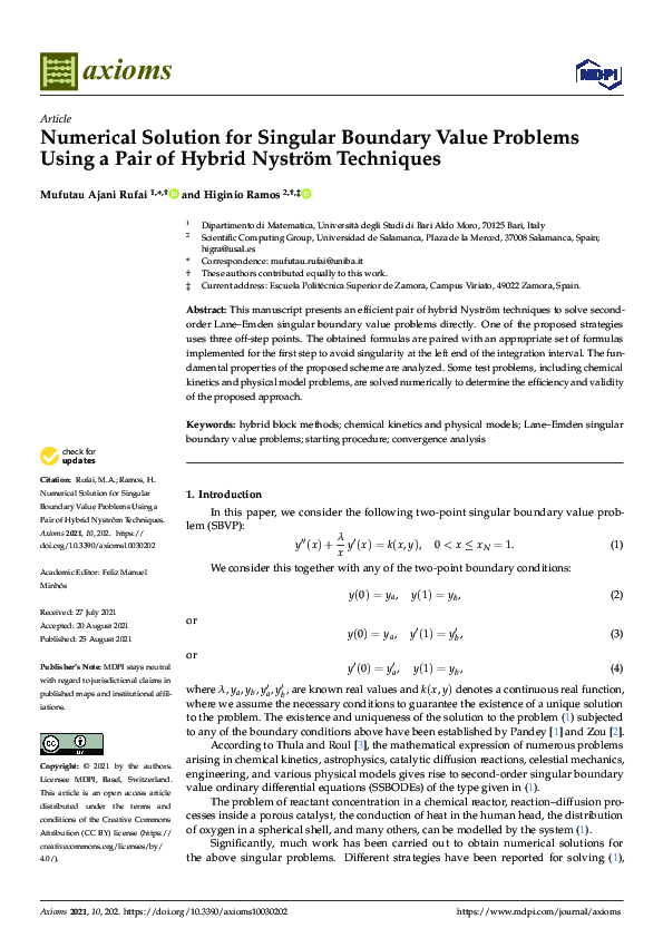 (PDF) Numerical Solution for Singular Boundary Value Problems Using a ...