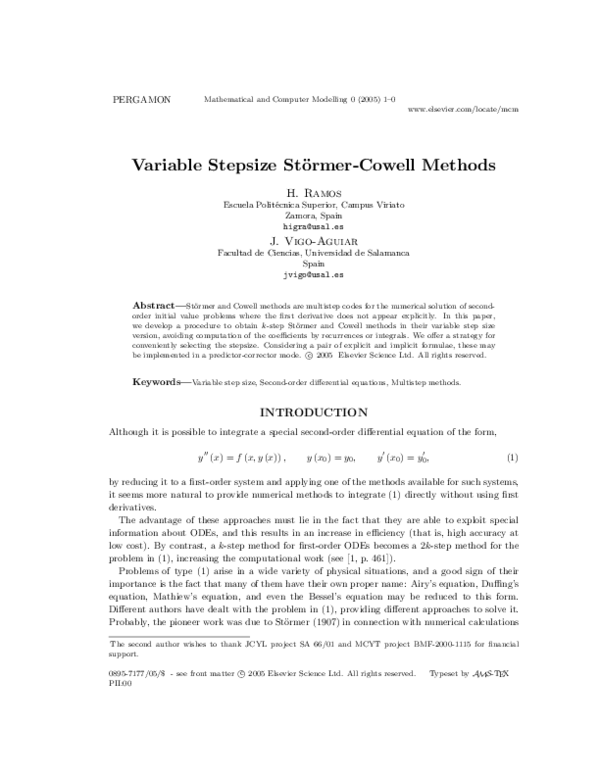(PDF) Variable stepsize störmer-cowell methods