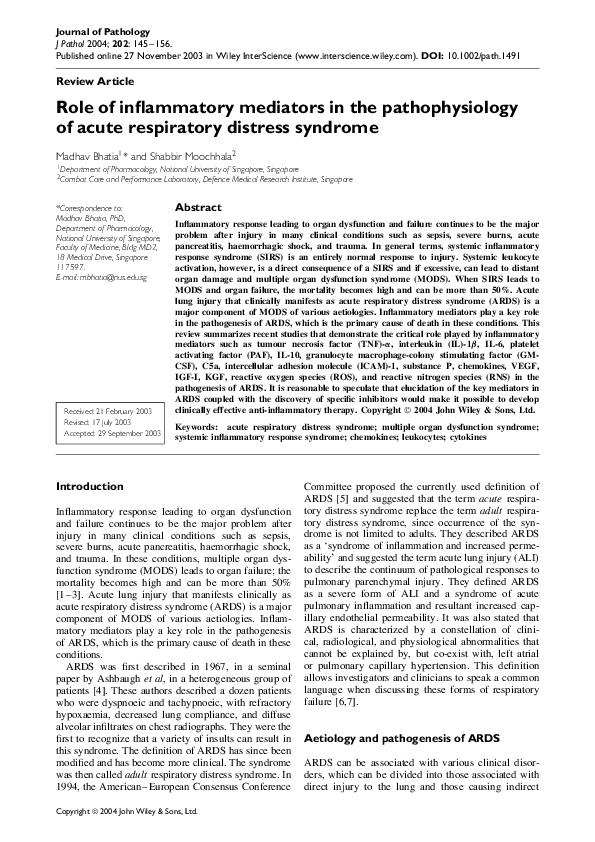 (PDF) Role of inflammatory mediators in the pathophysiology of acute ...