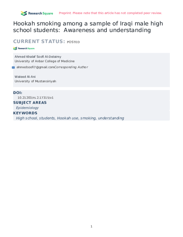 (PDF) Hookah smoking among a sample of Iraqi male high school students ...