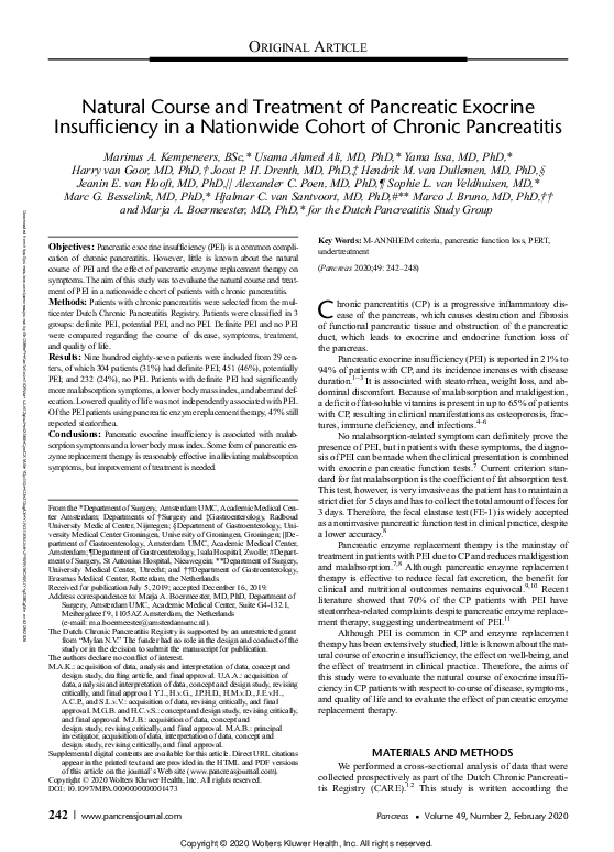 (PDF) Natural Course and Treatment of Pancreatic Exocrine Insufficiency ...