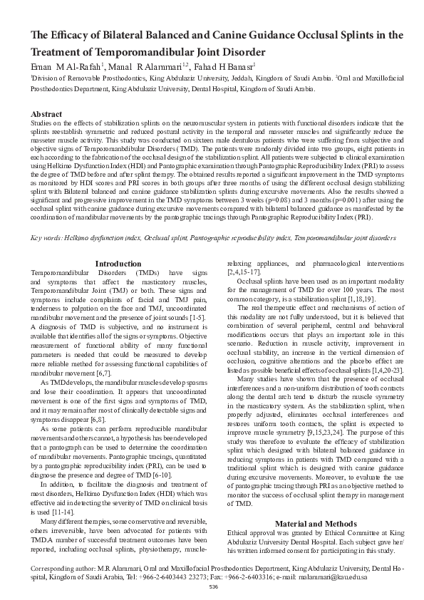 (PDF) The efficacy of bilateral balanced and canine guidance occlusal