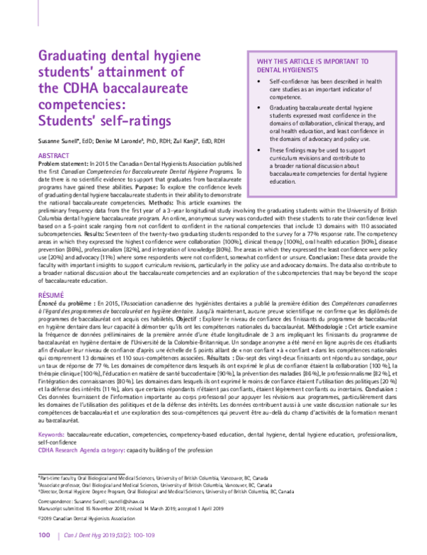 (PDF) Graduating dental hygiene students' attainment of the CDHA ...