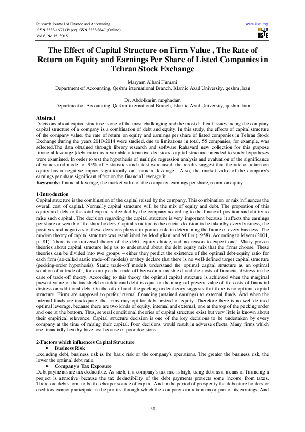 (PDF) The Effect of Capital Structure on Firm Value , The Rate of ...