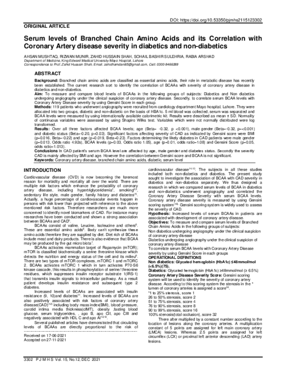 (PDF) Serum levels of Branched Chain Amino Acids and its Correlation ...